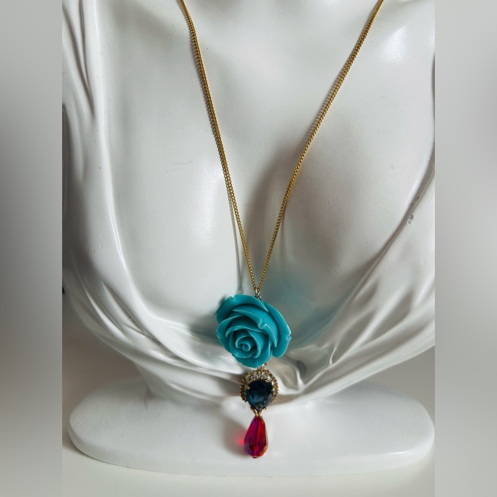 🦋2/25$ Reanimate by MJ Elegant Gold Necklace with Blue Rose Pendant
